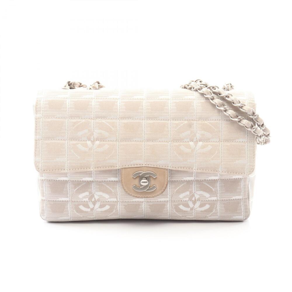 Chanel Travel Shoulder Bag Leather Canvas Beige